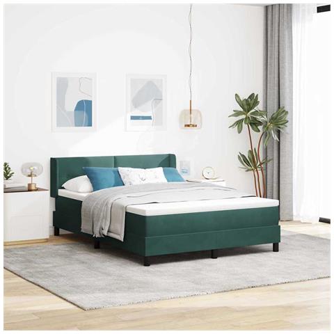 Letto a molle con materasso Verde Scuro 190 x 140 cm Poliestere - Foto 2