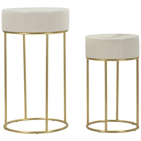 Set 2 Tavolini Alti Wedding Rotondi In Crema E Oro Ø50x90 E Ø40x70 Cm - Foto 1