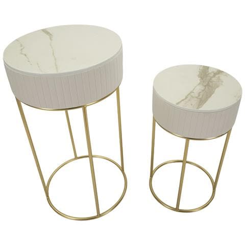 Set 2 Tavolini Alti Wedding Rotondi In Crema E Oro Ø50x90 E Ø40x70 Cm - Foto 2