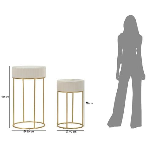 Set 2 Tavolini Alti Wedding Rotondi In Crema E Oro Ø50x90 E Ø40x70 Cm - Foto 8