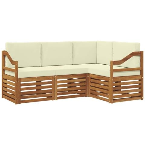 Set divani 4 pcs Naturale e Crema Legno di Acacia Massello - Foto 1