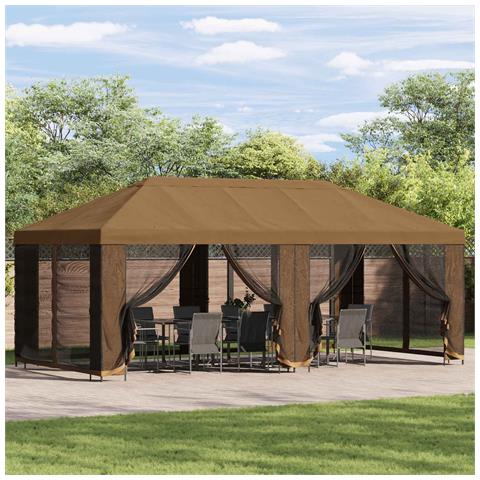 Gazebo con pareti laterali 6 x 3 m Beige Poliestere e Acciaio - Foto 2
