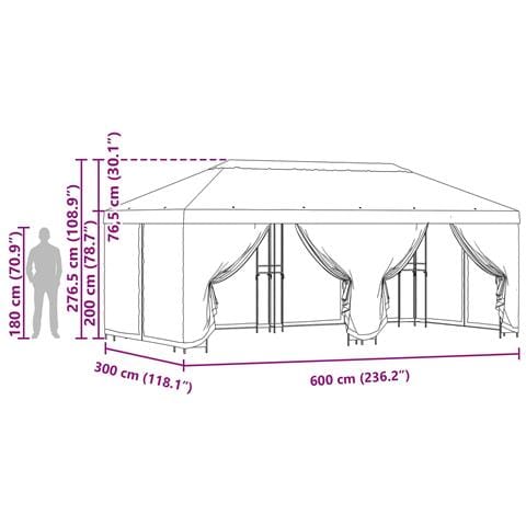 Gazebo con pareti laterali 6 x 3 m Beige Poliestere e Acciaio - Foto 7