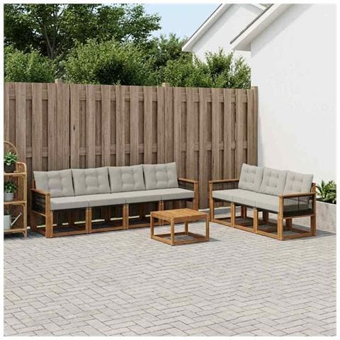 Set di divani da esterno 8 pcs Naturale e Grigio Chiaro - Foto 2
