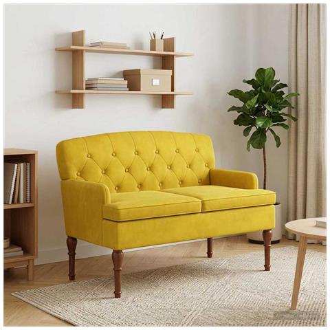 Loveseat con bottoni imbottiti Giallo Chiaro 111 x 65 x 79 cm - Foto 2