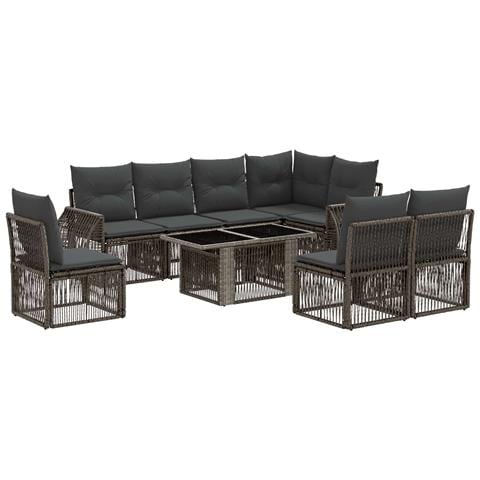 Set Divano da Giardino 9 pz Grigio e Grigio Scuro polyrattan - Foto 1