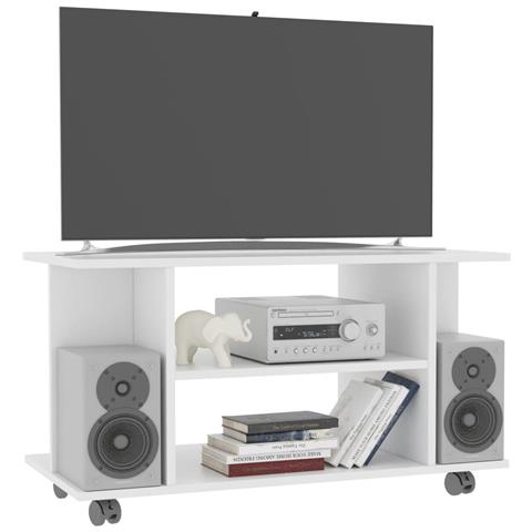 Mobile TV con Ruote Bianco 80x40x45 cm in Legno Multistrato - Foto 5