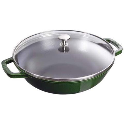 Wok medio ghisa c / coperchio vetro 30cm verde basilico - Foto 1