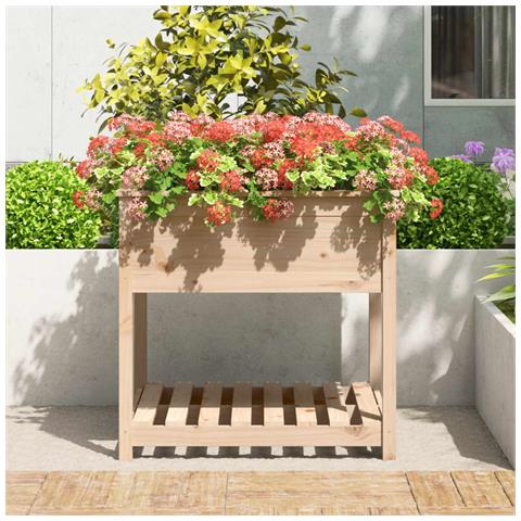 Fioriera Con Mensola 82,5x82,5x81 Cm In Legno Massello Di Pino - Foto 3