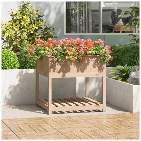 Fioriera Con Mensola 82,5x82,5x81 Cm In Legno Massello Di Pino - Foto 1