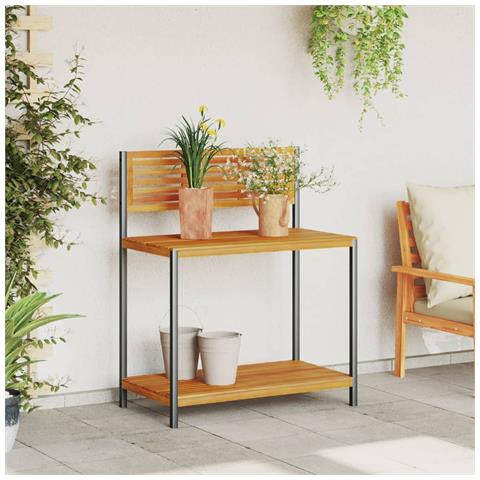 Tavolo Da Invasatura 90x50x110 Cm In Legno Acacia E Acciaio - Foto 3