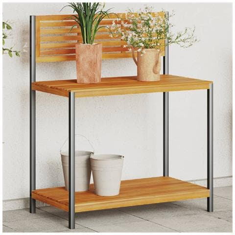 Tavolo Da Invasatura 90x50x110 Cm In Legno Acacia E Acciaio - Foto 1