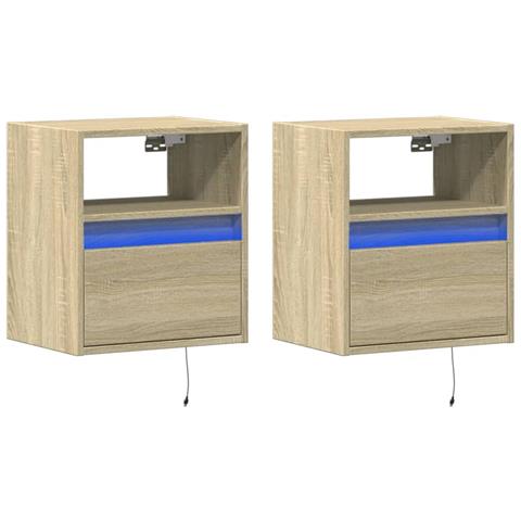 Comodini A Parete Con Luci Led 2 Pz Rovere Sonoma - Foto 3