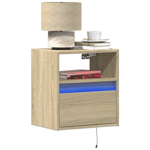 Comodini A Parete Con Luci Led 2 Pz Rovere Sonoma - Foto 1