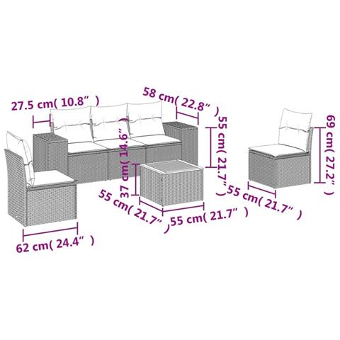 Set Divano da Giardino 6 pz con Cuscini Nero in Polyrattan - Foto 3