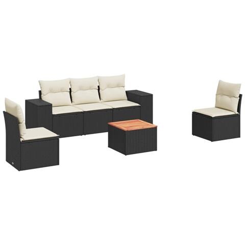 Set Divano da Giardino 6 pz con Cuscini Nero in Polyrattan - Foto 1