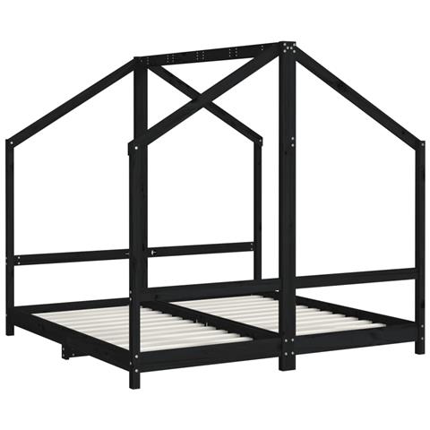 Giroletto Per Bambini Nero 2x (80x160) Cm Legno Massello Di Pino - Foto 3