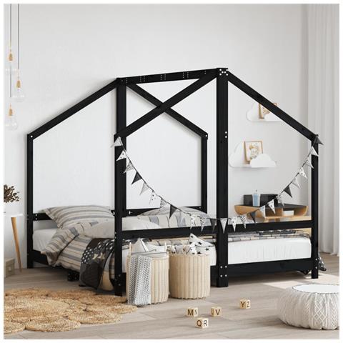 Giroletto Per Bambini Nero 2x (80x160) Cm Legno Massello Di Pino - Foto 1