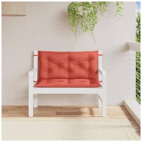Cuscini Panca Giardino 2pz Rosso Mélange 100x50x7cm Tessuto - Foto 3