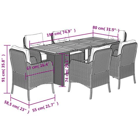 Set da Pranzo da Giardino 7 pz Nero con Cuscini in Polyrattan - Foto 8