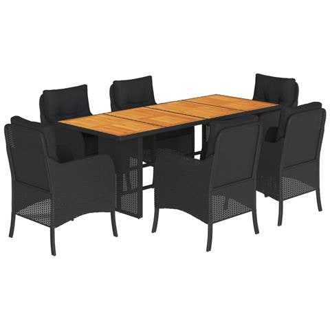 Set da Pranzo da Giardino 7 pz Nero con Cuscini in Polyrattan - Foto 1