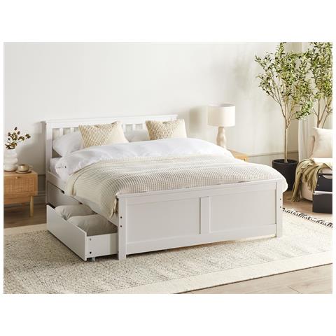 Letto Con Cassetti Contenitori Legno Di Pino Olendon 140 X 200 Cm Bianco - Foto 1