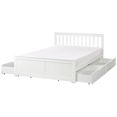 Letto Con Cassetti Contenitori Legno Di Pino Olendon 140 X 200 Cm Bianco - Foto 2
