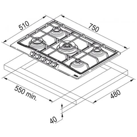 Piano Cottura FCH 750 OA a Gas 5 Fuochi Gas Colore Nero / Crema - Foto 4