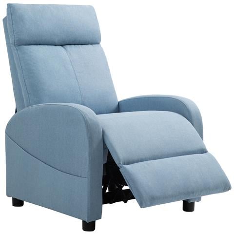 Poltrona Relax Reclinabile con Poggiapiedi in Tessuto Effetto Lino, 69x85x100 cm, Azzurro - Foto 1