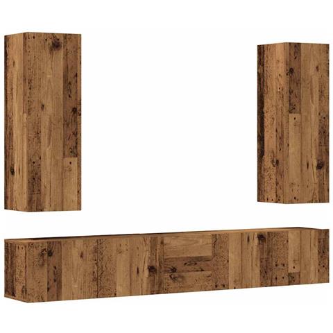 Set Mobile Tv 5 Pz Montato A Parete Legno Antico In Truciolato - Foto 2