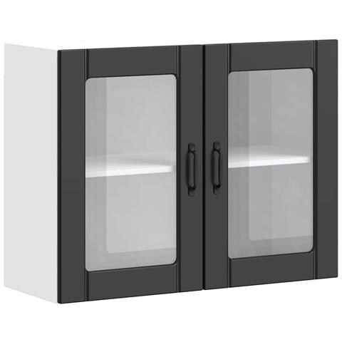 Pensile Da Cucina Con Porta In Vetro Lucca Nero Truciolato - Foto 2