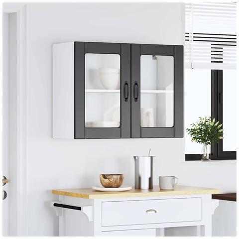 Pensile Da Cucina Con Porta In Vetro Lucca Nero Truciolato - Foto 3