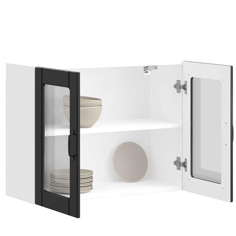 Pensile Da Cucina Con Porta In Vetro Lucca Nero Truciolato - Foto 1