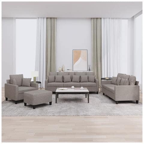 Set Divani 4 Pz Con Cuscini Tortora In Tessuto - Foto 1