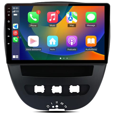 10 Pollici Autoradio Carplay Per Peugeot 107, Toyota Aygo, Citroën C1 (2005-2014), Android 13 Car Radio Con Cornice Navigazione Gps Bluetooth Wi-fi Fm Rds Comandi Al Volante - Foto 1