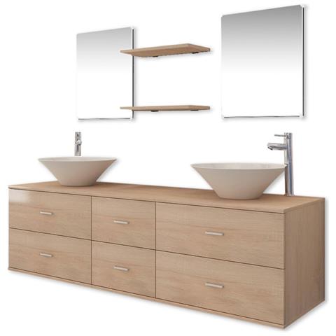 Set Mobili Da Bagno 9 Pz Con Lavabo E Rubinetto Beige - Foto 1