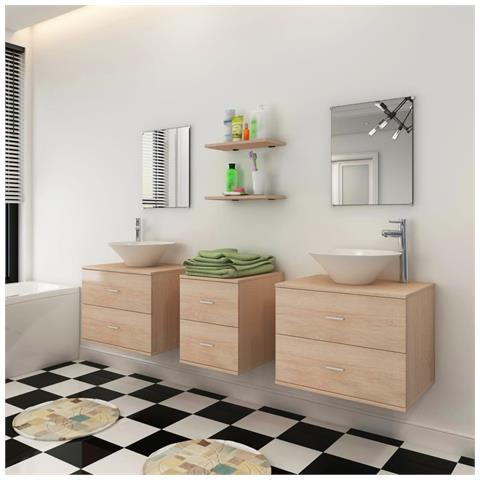 Set Mobili Da Bagno 9 Pz Con Lavabo E Rubinetto Beige - Foto 2