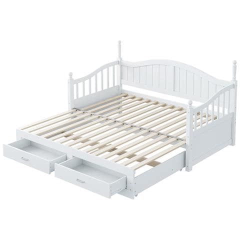 Divano Letto In Legno Massiccio 90/180x190 Cm, Con Cassetti E Rete A Doghe, Pino, Bianco - Foto 4