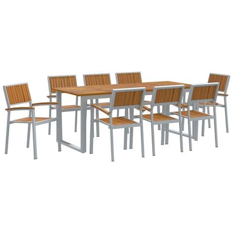 Set da Pranzo da Giardino 9 Pezzi Grigio in Acciaio e Legno Massello di Acacia - Foto 1