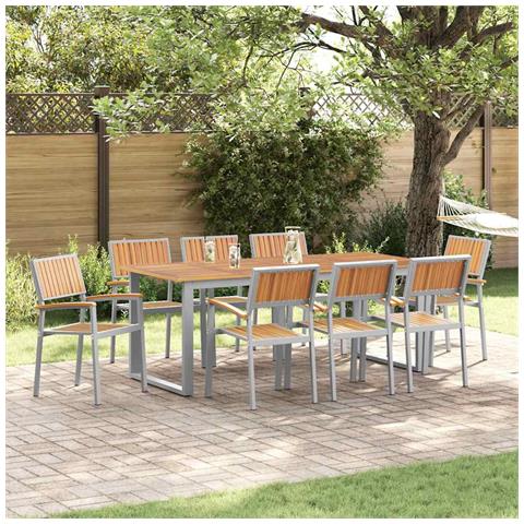 Set da Pranzo da Giardino 9 Pezzi Grigio in Acciaio e Legno Massello di Acacia - Foto 2
