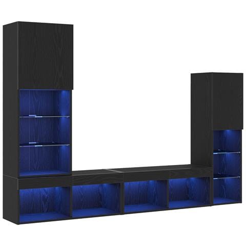 Mobile TV LED Rovere Nero 30.5x30x102 cm Legno Ingegnerizzato - Foto 1