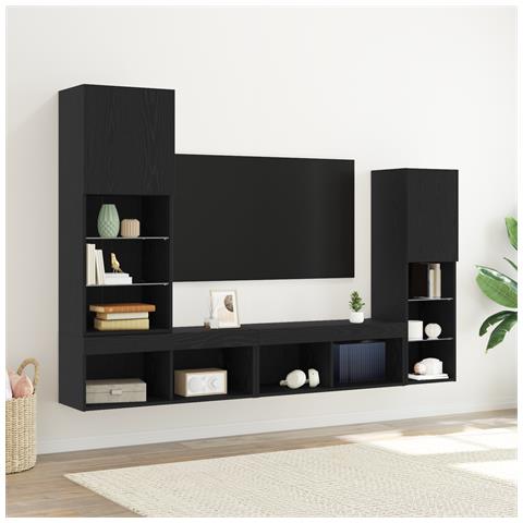 Mobile TV LED Rovere Nero 30.5x30x102 cm Legno Ingegnerizzato - Foto 2