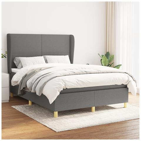 Giroletto a Molle con Materasso Grigio Scuro 140x190 cm Tessuto - Foto 2