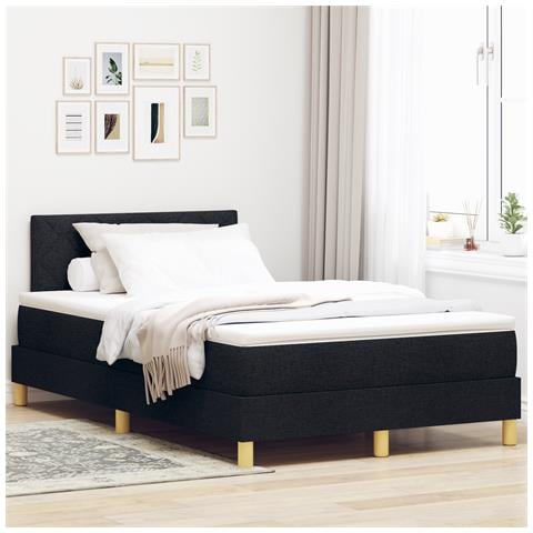 Letto a Rete a Molla con Materasso Nero 120x190 cm Tessuto - Foto 2