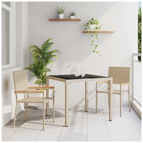 Set da Pranzo per Giardino 3 pcs Beige 90 x 90 x 75 cm - Foto 2