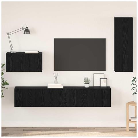 Mobile TV da Parete 4 pcs Rovere nero 200 x 30 x 30 cm - Foto 2