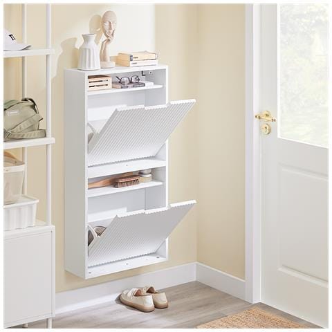 Scarpiera Salvaspazio 2 Ante A Bascule, Montaggio Verticale /orizzontale, Legno Bianco - Foto 7