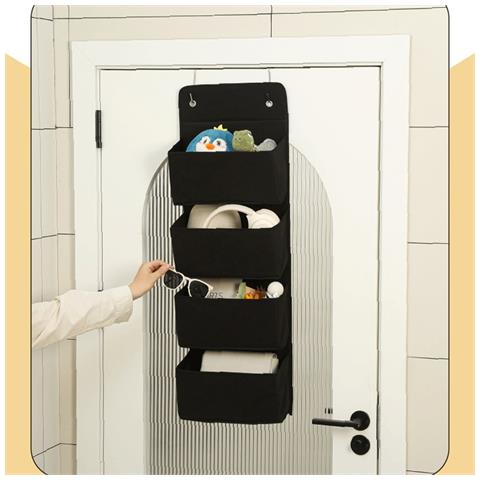 Organizzatore Da Appendere Sopra La Porta Nero - Borsa Portaoggetti A 4 Ripiani In Tessuto Non Tessuto - Foto 5