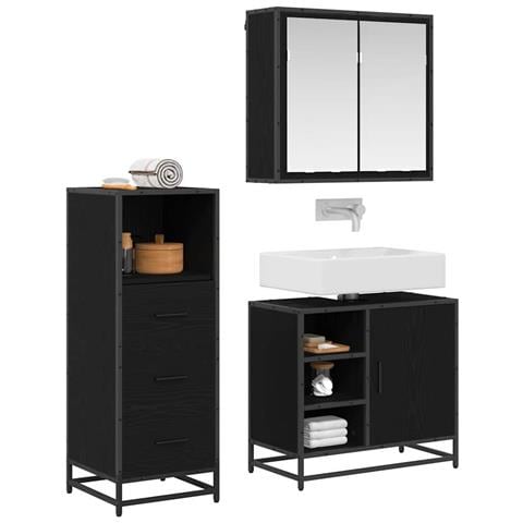Set di mobili per il bagno 3 pcs Rovere Nero Legno multistrato - Foto 2