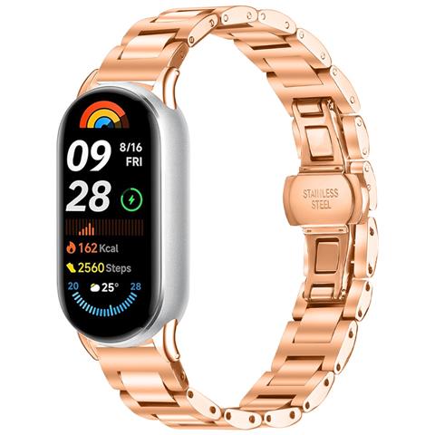 Elegante Cinturino In Acciaio Inossidabile Compatibile Con Xiaomi Band 8/9/10 - Stile Blue Balloon Pinkgold - Foto 2
